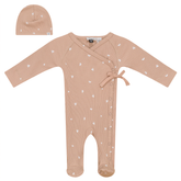 LITTLE FRAGILE 2PC MODAL RIB LEAF PRINT FOOTIE+BEANIE SET